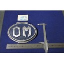 BADGE "OM" LENGHT 200 mm METAL CHROME IN BLAU BACKGROUND