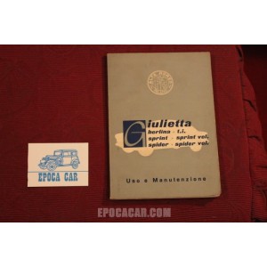 GIULIETTA  SEDAN  SPRINT  SPIDER     USE AND SERVICE BOOK (1958) NOS